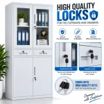 Lockable Steel Office Storage Cabinet with Glass Doors & Drawers - Image 6