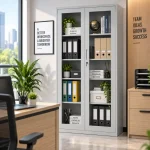 Lockable Glass Door Steel File & Book Storage Cupboard - Image 5