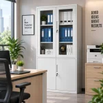 Dual-Section Lockable Steel Storage Cupboard with Glass Doors - Image 2
