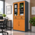 Executive Wooden Finish Steel File Cabinet with Glass Doors & Drawers - Image 4
