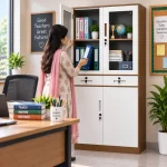 Secure Steel Office File Cabinet with Glass Doors & Lockable Drawers - Image 4