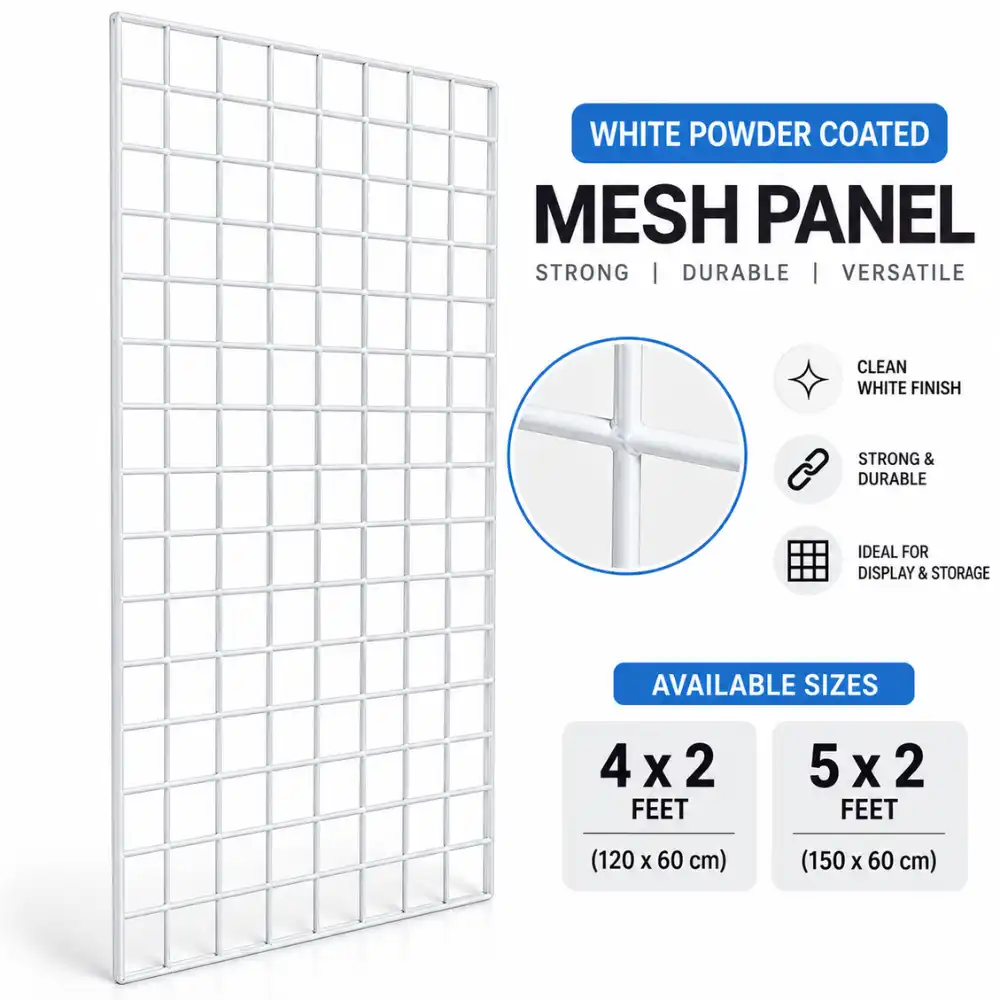 White Mesh Panel Sri Lanka White Powder Coated Wire Mesh Display Panel – 4x2ft & 5x2ft - Image 1