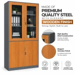 Wooden Finish Lockable Steel Storage Cabinet with Glass Doors - Image 2
