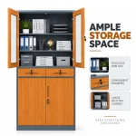 Executive Wooden Finish Steel File Cabinet with Glass Doors & Drawers - Image 3