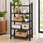 5 Tier Foldable Steel Storage Rack – Black Powder Coated Multipurpose Shelf