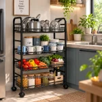 4 Tier Heavy Duty Mesh Basket Rolling Storage Rack