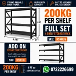 4 Shelf Heavy Duty Black Warehouse Storage Rack – 200KG Per Shelf | Adjustable Steel Shelving