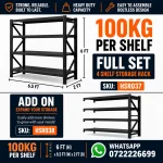4 Shelf Black Warehouse Storage Rack – 100KG Per Shelf | Adjustable Steel Shelving